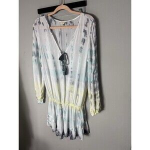 Surf Gypsy Multicolor Flowy Beachy Boho Wide Bell Fairy Sleeve Romper Top M